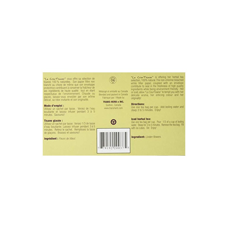 La Courtisane Herbal Tea Linden Flowers, Kosher, Gluten-Free, 20 Teabags