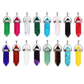 Lace Quartz Stone Hexagonal Shape Crystal Pendant Ball Gem Stone, 16 Pieces with Storage Bag, 16 Colours