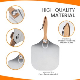 SKH Premium Aluminum Pizza Peel with Foldable Wooden Handle & Rocker Cutter -Large 23" x 12" Metal Pizza Paddle for Perfect Pizza, Easy Storage, and Precise Slicing