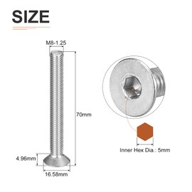DTGN M8-1.25 x 70mm Flat Head Socket Cap Screws, 10 Pack 304 Stainless Steel Hex Socket Flat Head Screws, Full Thread, Countersunk Bolts