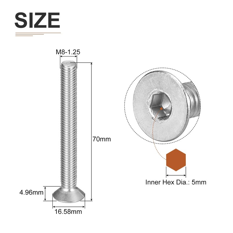 DTGN M8-1.25 x 70mm Flat Head Socket Cap Screws, 10