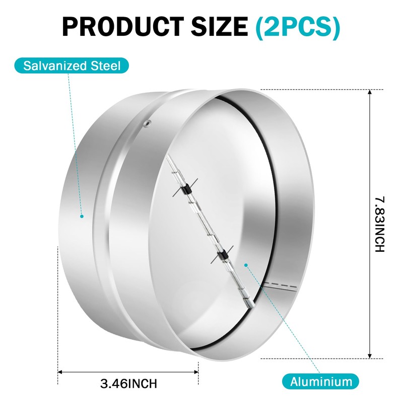 8 Inch Draft Blocker Backdraft Damper Duct Draft Stopper One-Way