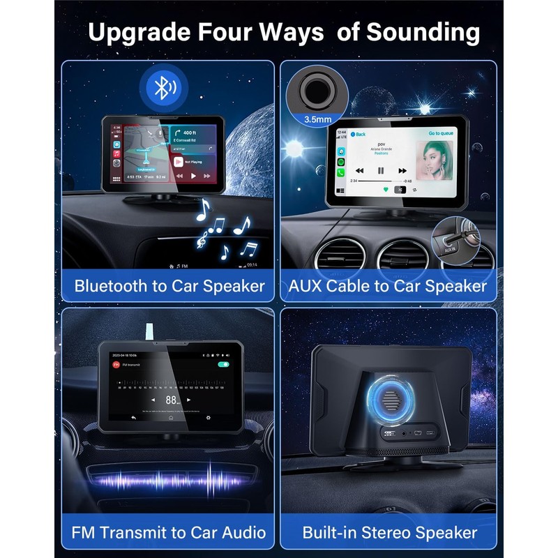 AX2V 7" HD Apple Carplay Screen for Car，2-in-1 Wireless CarPlay