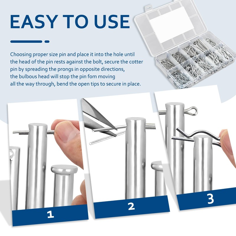 558 Pcs Cotter Pin Assortment Kit, 10 Sizes 304 Stainless