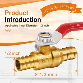 Horiznext pex valves 1/2 inch, brass full port shut off valve kit with barb crimp rings for water pipes garden hose air line (5 red & 5 blue)