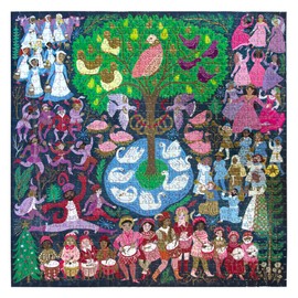 eeBoo Piece & Love: 12 Days of Christmas - 1000 Piece Puzzle - Square Adult Holiday Jigsaw, 23x23, Includes Image Insert, Pieces