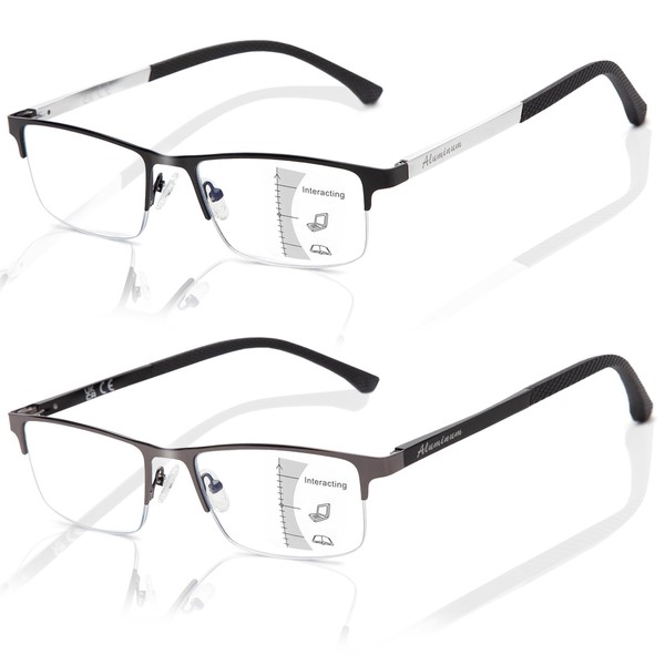 LianSan Aluminum Progressive Multifocus Reading Glasses Men Women,Lightweight Trifocal Blue