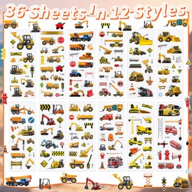 36 Sheets 3D Construction Stickers for Kids (900+), Bulk Puffy Truck Stickers - Excavator, Bulldozer, Crane with Safety Signs & Tools for Boys Crafts, Rewards