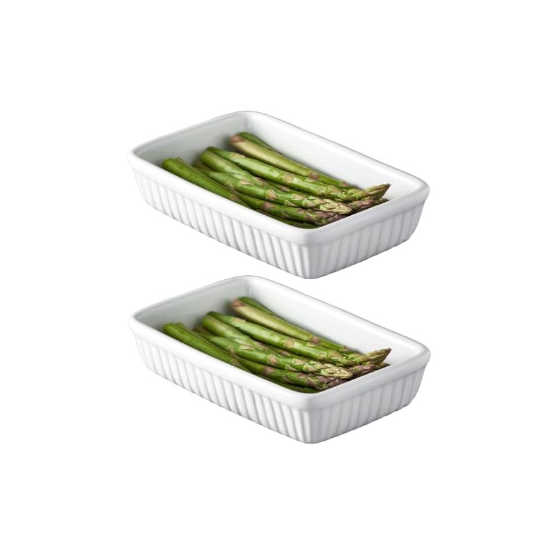 Rectangular Roasting Dish 17.5x5.5x11.5cm White Ribbed Ceramic 18cm Oven Baking