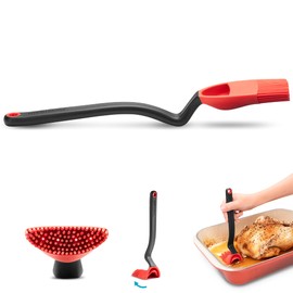 Dreamfarm Brizzle | Flexible Silicone Sit-Up Basting, Drizzle, Scooping Brush | In-Built Slow-Release Resevoir for Sauces Dressings Marinade | Mess-Free Bench Stove Tops | Red