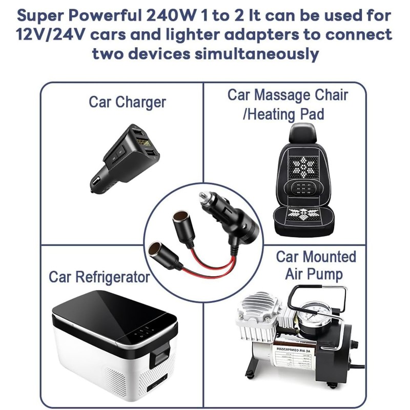 スイッチ付き2WAY車用シガーライターソケットスプリッター、DC12V-24Vチャージャーアダプター