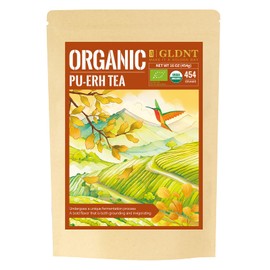 GLDNT Organic Pu-erh Tea, Yunnan Ripe Pu'erh Tea Loose Leaf, Fermented Dark Tea, Bold & Smooth Flavor, Caffeinated, 16oz