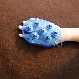 Horse & Pony Grooming Mitt, Dual Sided Massage & Curry Comb Glove, Horse Hair Brush Cleaning and Massager (Blue)