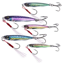 Goture Metal Jig, Lure, Jig, Live Bait Color, Set of 5, Includes Hooks, Shore Jigging, Sea Fishing, Boat Fishing, Bass Fishing, Sea Bass, Flounder, Hairtail, Blue Fish, 1.1 oz (30 g)