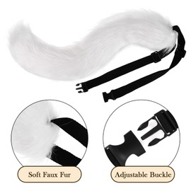 XEPST Cat Cosplay Costume Set, Tail and Ears Set Faux Furry Fox Wolf Tail Kit with Long Fox Tail and Ears and Bell Collar for Carnival Party Decoration Costume Dressing Parties White
