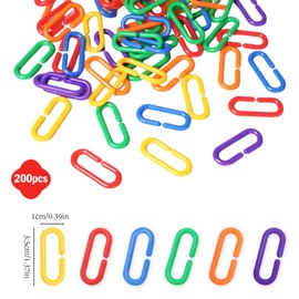 200PCS Plastic Chain Links, Colorful Rainbow DIY C-Clips Chains Hooks Swing Climbing Cage Toys for Sugar Gliders Small Pets Bird Rat Parrot
