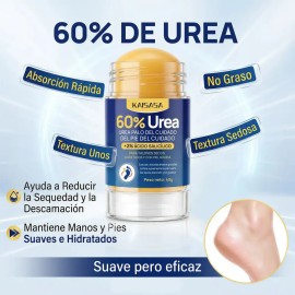 KAISASA Crema de urea al 60 %. Barra para el cuidado de los pies. Hidratación profunda y rápida absorción. Exfoliación suave para talones secos, agrie