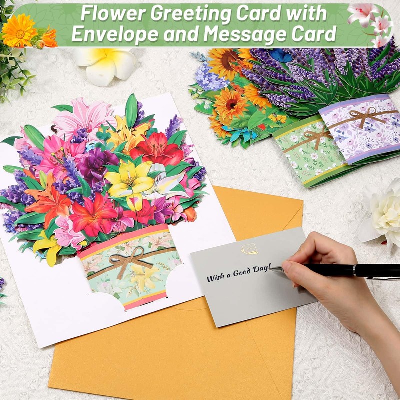 3 Pack Paper Flower Pop Up Cards, Flower Bouquet Card
