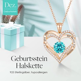 CDE Women's 925 Sterling Silver Rose Gold Forever Love Heart Birthstone Pendant Necklace for Women, Jewellery Birthday Gift for Her, Girlfriend, Christmas, Valentine's Day, Mother's Day, Sterling