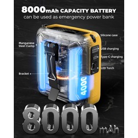 Portable Waist Fan Clip on Belt Under Shirt w/LED Display & Flashlight, 8000mAh Battery Powered, Rechargeable 5-Speed 14600RPM Personal Cooling Fan for Construction, Warehouse, Outdoor Jobsite,Yellow