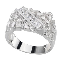 Men's 0.5ct Moissanite Nugget Ring - Real Solid 925 Sterling Silver Ring - Iced Hip Hop Nugget Men's Ring Sizes 6-13 - Great Pinky Ring (6)