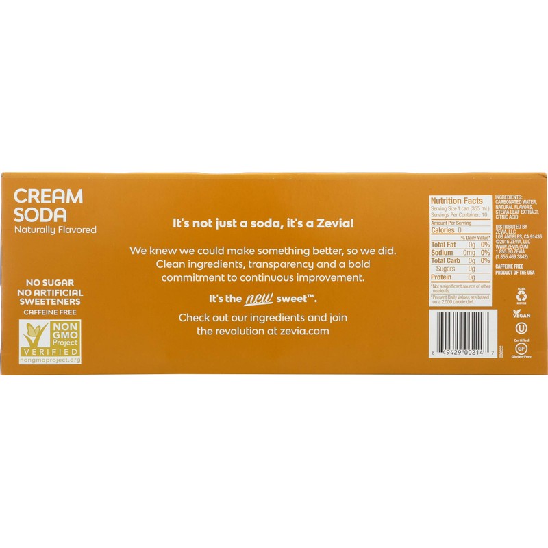 Zevia Zero Calorie Soda, Cream, 12 Fluid Ounce