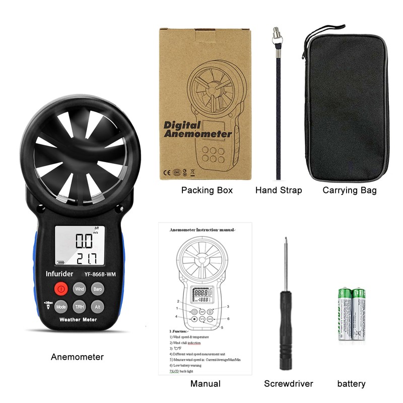 HoldPeak Handheld Anemometer Barometer, Weather Meter for Wind Speed, Temperature,