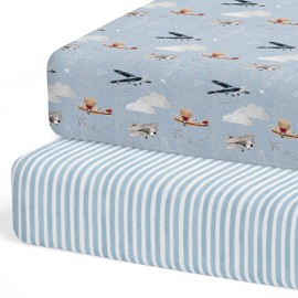 Sorrel + Fern 2-Pack Crib Sheets for Standard Crib Mattress (Watercolor Airplanes and Clouds) - Premium Fitted Sheets - Buttery Soft Cotton Blend