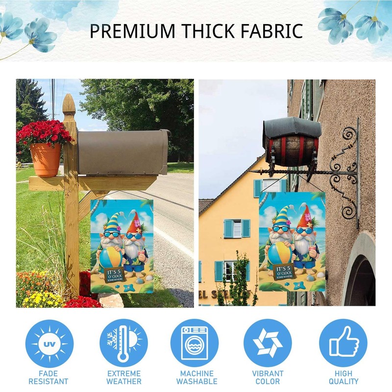 It's 5 O'clock Somewhere Garden Flag Funny Gnome Garden Flag