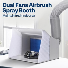 VIVOHOME Dual Fans Airbrush Paint Spray Booth with 4 LED Lights Turn Table and Filter Hose, Portable Airbrush Booth for Painting Model Craft
