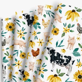 Dtiafu Farmhouse Wrapping Paper Folded Flat Cow Chicken Boho Floral Gift Wrap Bulk Cute Farm Animal Art Paper for Christmas Holiday Birthday - 20 x 28 Inch Per Sheet (6 Sheets)