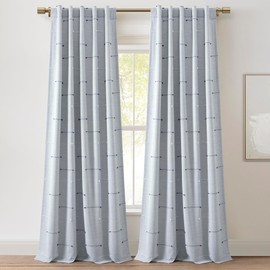 Lush Decor Boho Stripe Clip Jacquard Window Curtain Panels Blue/Navy Pair 42" W x 84" L - Woven Eyelash Drapes for Living Room Bedroom