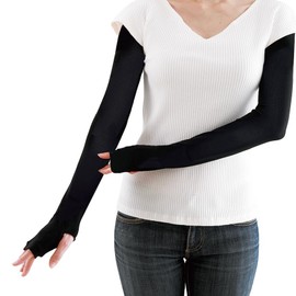 Women's Desire, UV Protection, Sun Protection, UV Protection, Cooling Sensation, Absorbent, Quick Drying, Compression, Ultra Long, Shape-Up, Arm Cover, Made in Japan, Black