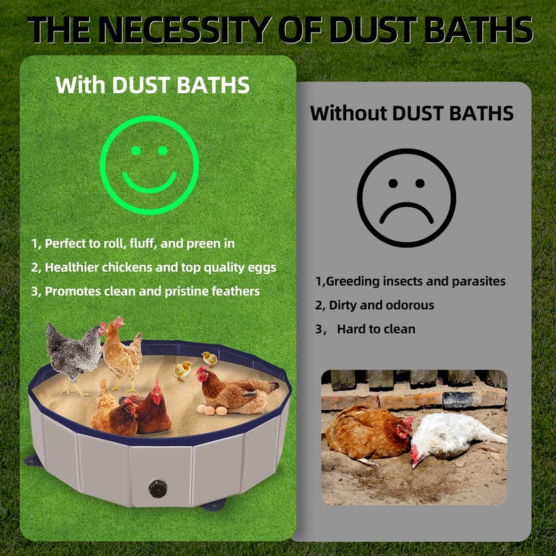 Chicken Dust Bath Tub, Chicken Coop Lime Cleaner Container, 32"