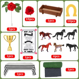 Riceshoot 36 Pcs Derby Party Table Decorations Set Horse Racing Table Decor-tablecloth Artificial Grass Horses Figurines Wooden Box Trophy Roses for Rodeo Western Decor Home Dining Supplies