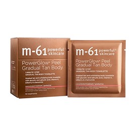 m-61- M-61 PowerGlow Peel Gradual Tan Body - Toallita corporal exfoliante y bronceadora gradual con ácido glicólico y