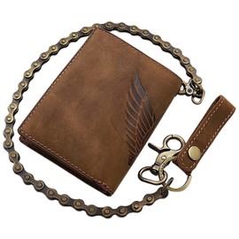 myledershop Genuine Buffalo Full Leather Wallet/Wallet/Wallet/Wallet in Portrait or Landscape Format with Metal Chain and Skull Motif with RFID & NFC Protection in Brown, Model 1 / Portrait, Classic