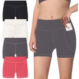 Girls Gymnastics Dance Shorts with Pockets - Kids Activewear Shorts for Volleyball Bike Cheer Ballet Pack of 4