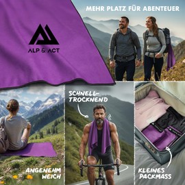 ALP & ACT Microfibre Towel Set of 2 – 100% Recycled – Extra Compact & Lightweight – 150 x 70 cm + 100 x 50 cm – Travel Towel, Large Beach Towel, Sports Towel – Microfibre Towels with Bag – Grey