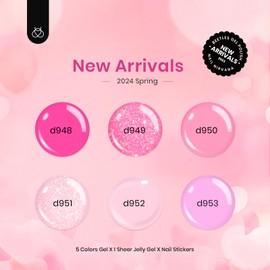 Beetles Pink Gel Nail Polish, 6 Colors Hot Pink Glitter Bright Pink Jelly Pink Summer Gel Polish Soak off Uv LED Cured Nail Art Design Salon Home for Dating Wedding Gift for Girls Women