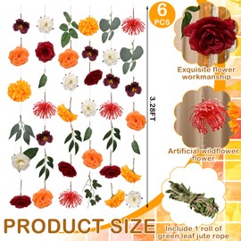 Tegeme 6 Pcs Flower Garlands 19.7 ft Artificial Wildflower Garland Streamers Flower Themed Party Decorations for Spring Summer Autumn Wedding Ceiling Garden Decor Supplies (Fall)