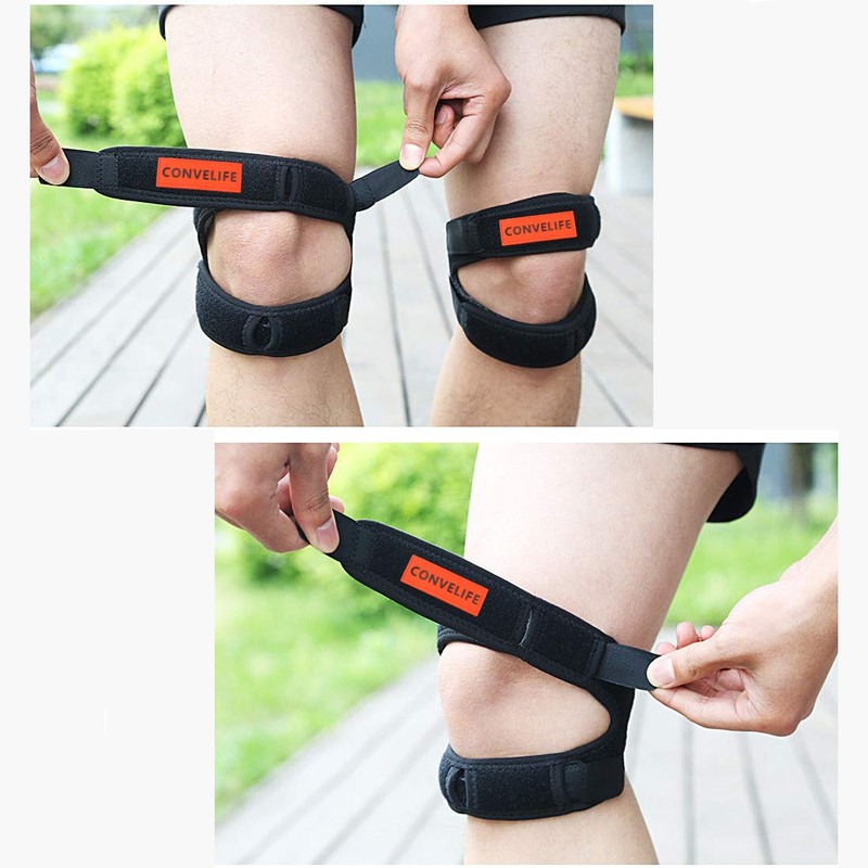CONVELIFE Dual Patella Knee Strap (Black, 1 Count (Pack of