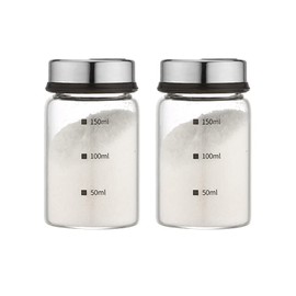 TAMUME Glass Spice, Salt and Pepper Shakers with Dimensions, Adjustable with Different Size Holes for Seasoning, Pack of 2 (150 ml x 2)