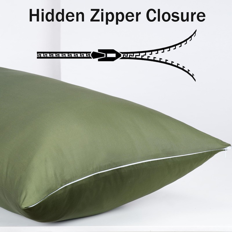 100% Cotton Body Pillow Case Cover with Zipper, Wrinkle-Free, Super