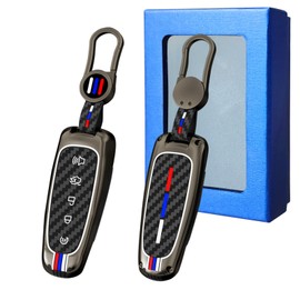 Yumzeco Compatible with Ford Key Fob Cover,Metal Shell Carbon Fiber Pattern Silicone Protection,Key Fob Shells Case for Flex Taurus Focus Explorer Escape Edge Expedition C-Max MKS MKT Key Fob Cover