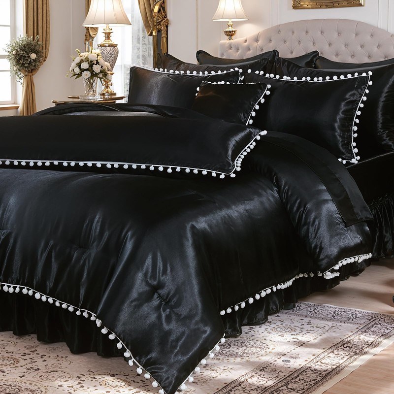 Bedorm Black Satin Bed in a Bag King Soft Fluffy