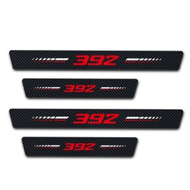 4Pcs Door Sill Plate Protectors for Dodge Challenger Durango SRT 392 Car Accessories, Carbon Fiber Leather Door Sill Stickers for Dodge 392 Auto Accessories