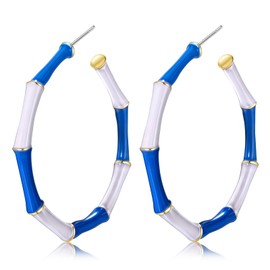 Game Day Hoop Earrings for Women Football Team Spirit Bamboo Hoop Earrings Sports Football Mom Earrings Jewelry Game Day Outfit Accessories Gift (blue white earrings, large)