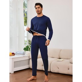 Litherday Men's Pyjamas Set Cotton Long Sleeves Pjs for Men Loungewear 2 Piece Sleepwear Nightwear Soft with Pockets Navy Blue