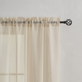 Demetex Linen Curtains 45 Drop Net Curtains for Windows 137 x 114 cm Light Filtering Semi Sheer Curtains with Rod Pocket for Living Room Bedroom, 2 PCs, Linen